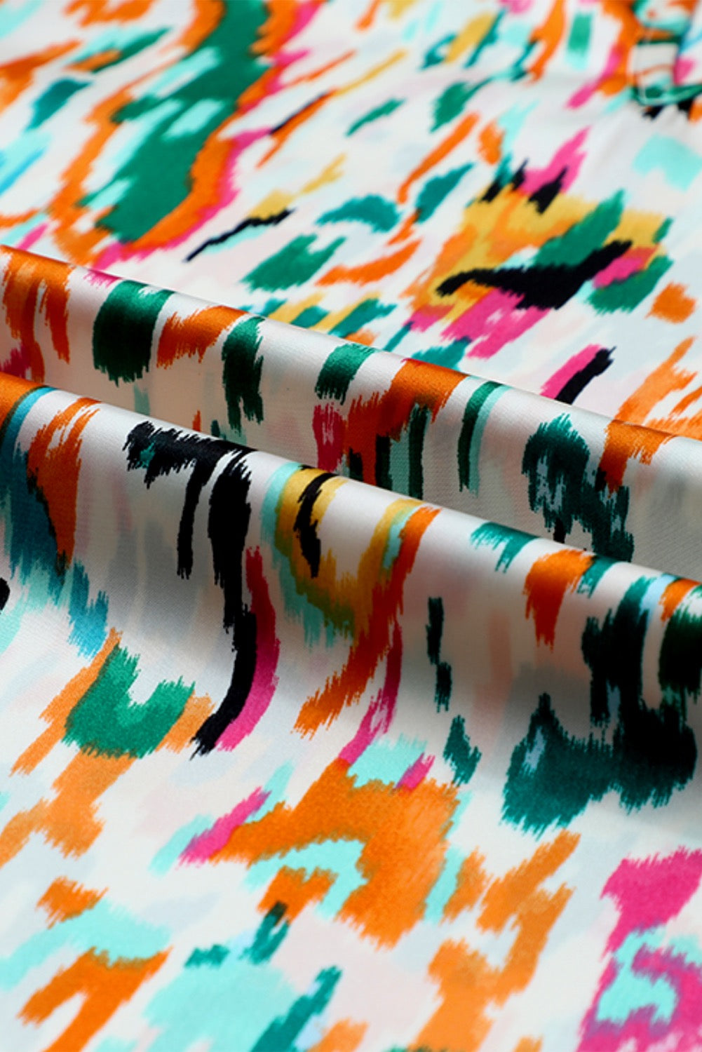 Multicolor Abstract Print 3/4 Puff Sleeve Ruffle Top