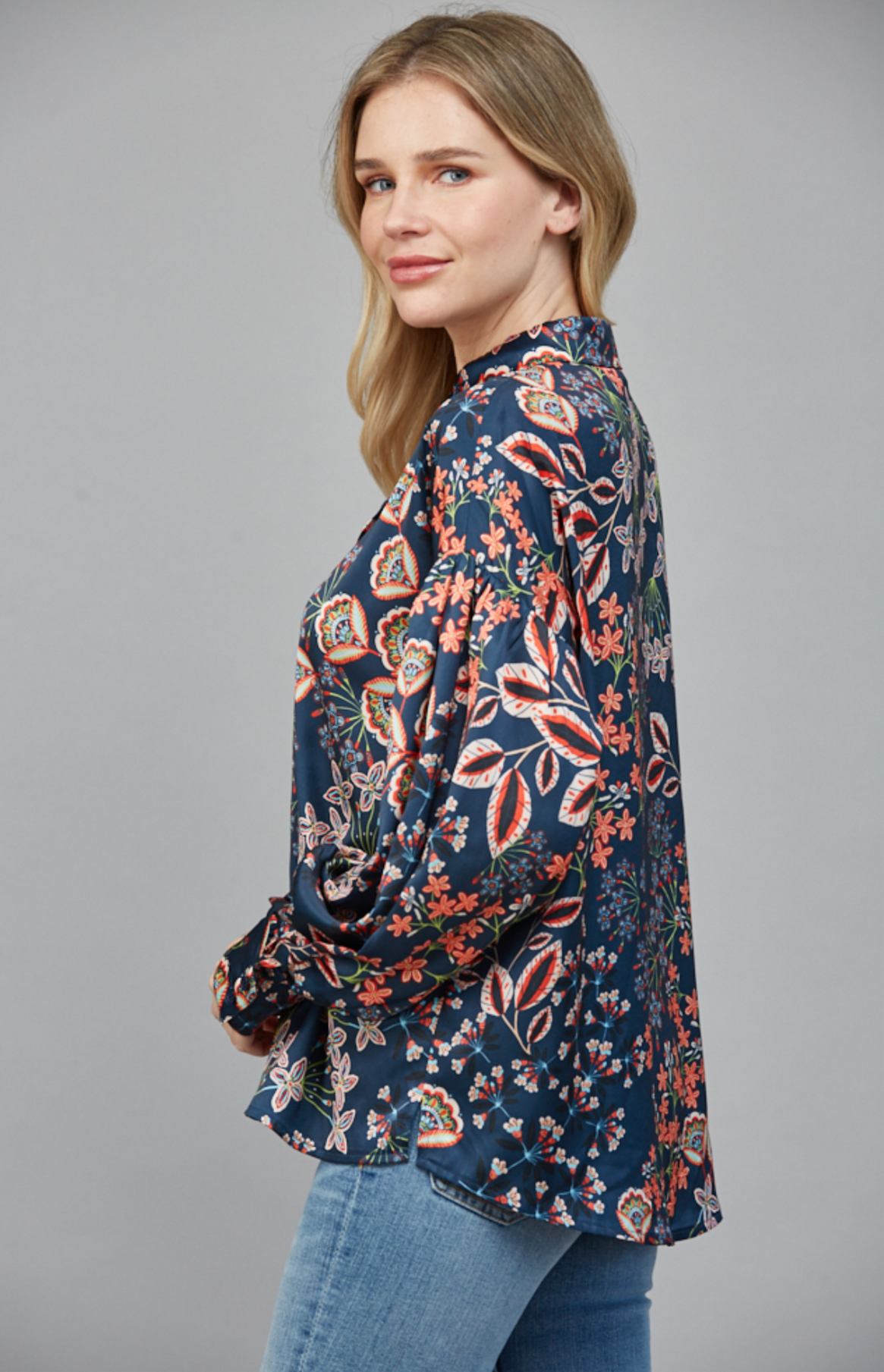 Midnight Bloom Satin Blouse