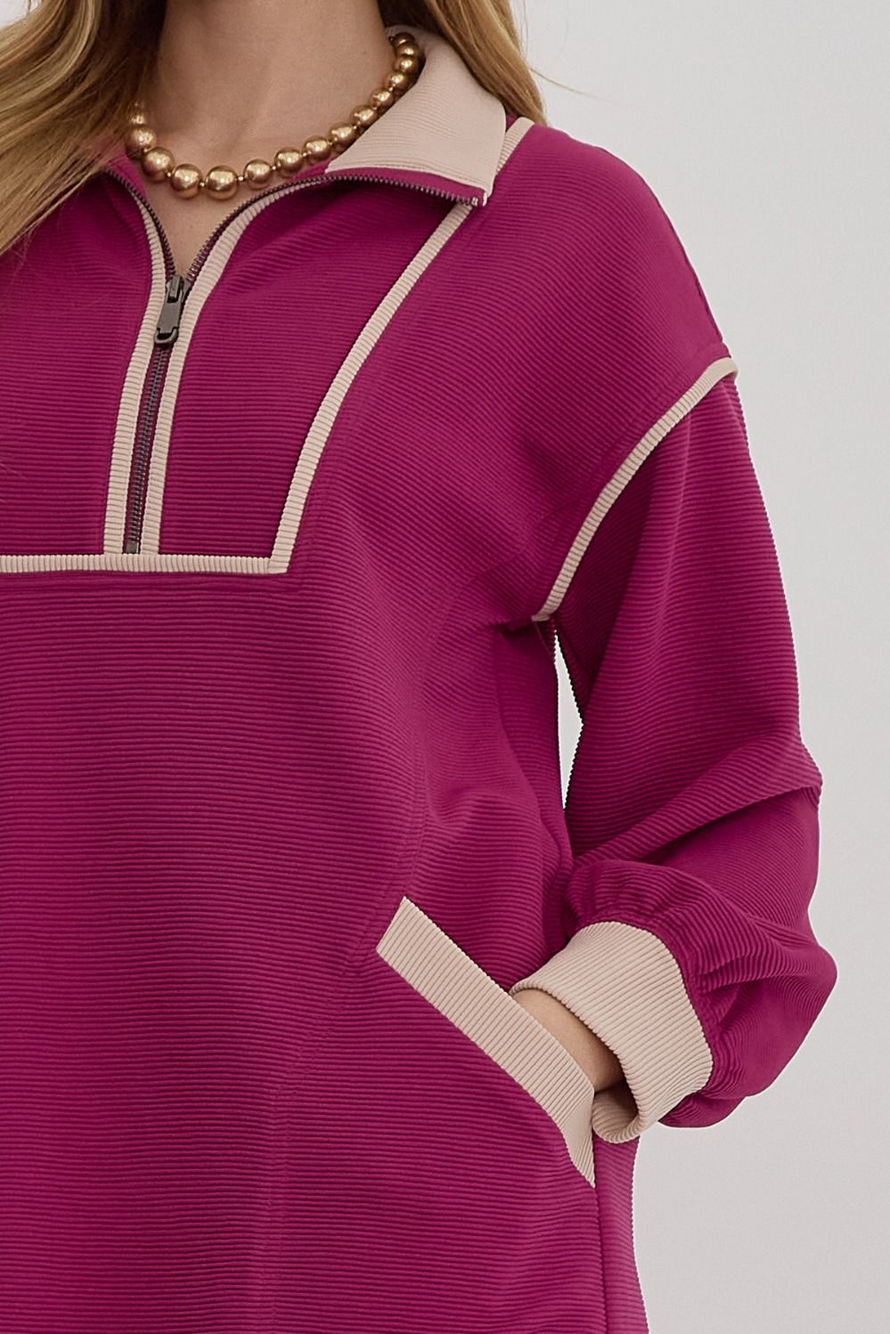 Magenta Long Sleeve Collared Dress