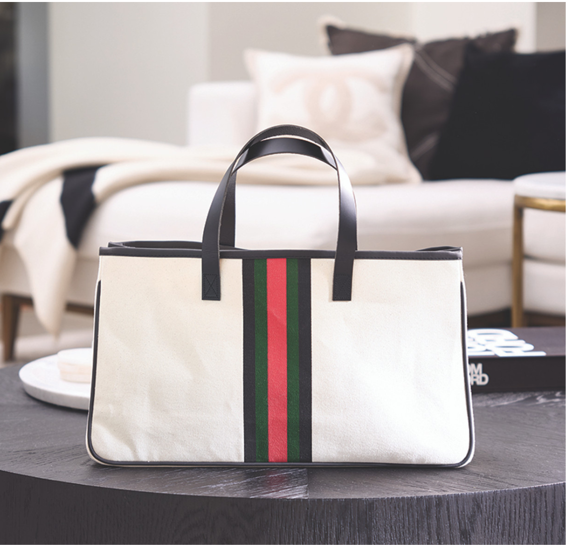 Racer Stripe Canvas Tote - Natural with Red + Green
Stripes