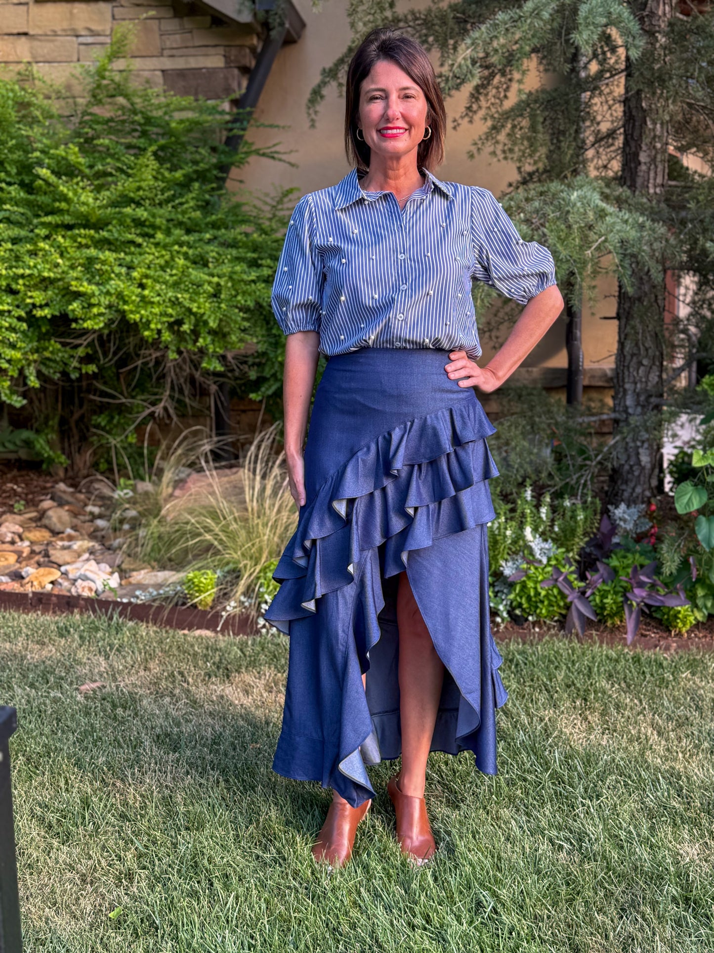 Indigo Cascade Ruffle Skirt
