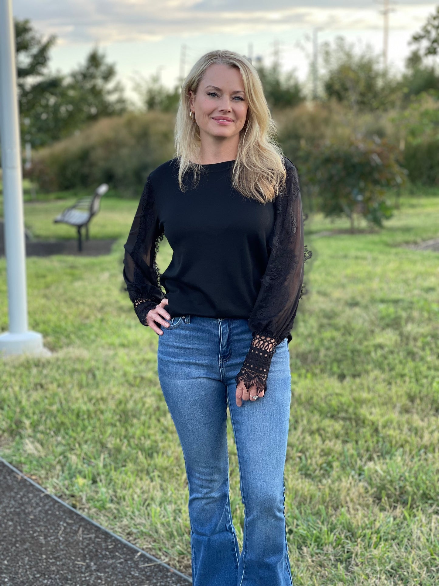 Black lace sleeve top
