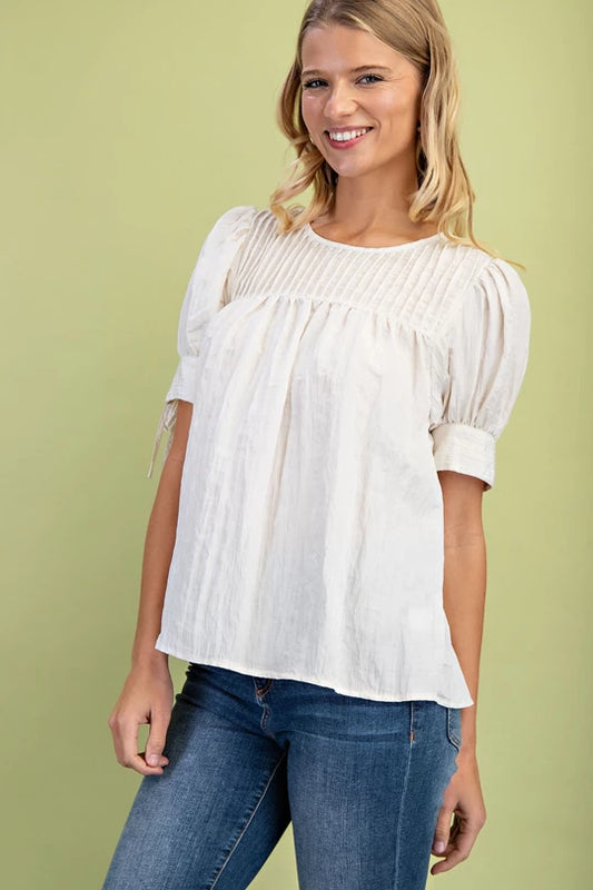 Cream Crinkle Pleated Top