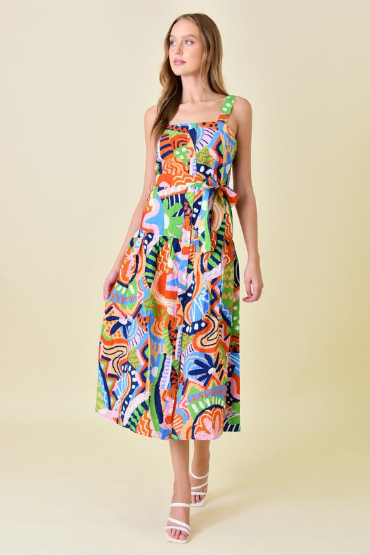 Abstract Print Midi Dress