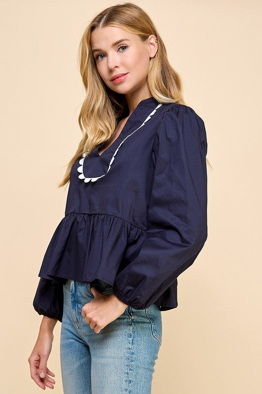 Navy Peplum Top