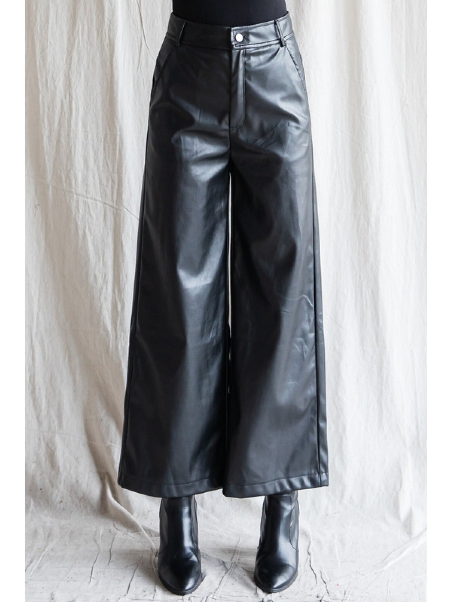 Black faux leather pants