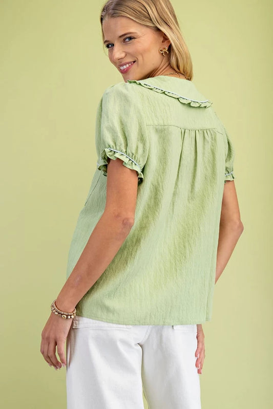 Mint Contrast Collar Blouse