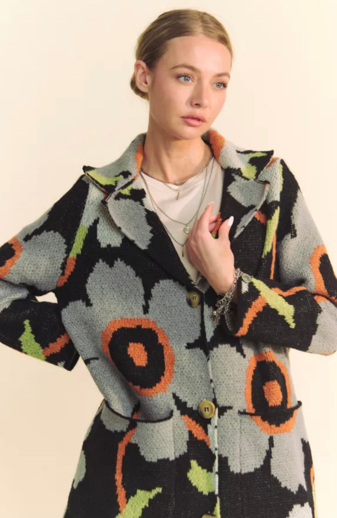 Black Floral Button Down Cardigan