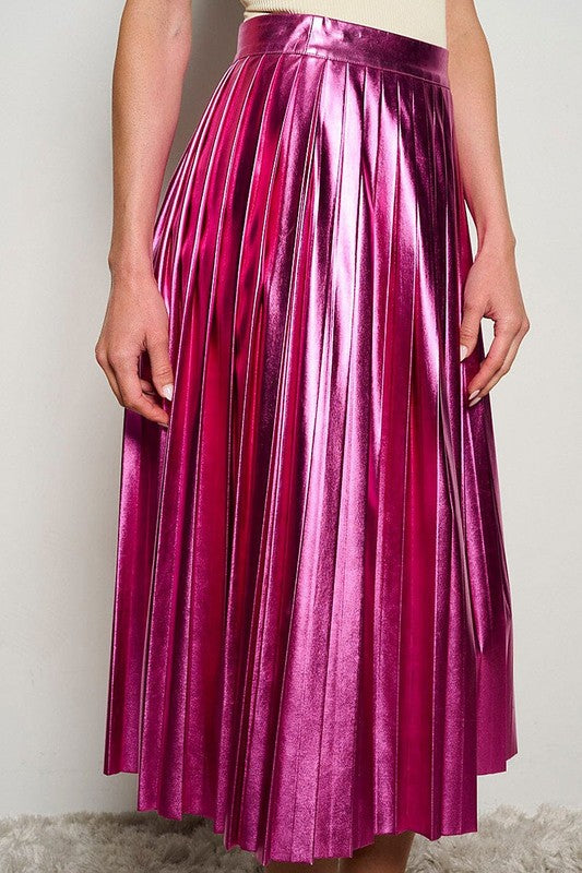 Pink Faux Leather Midi Skirt