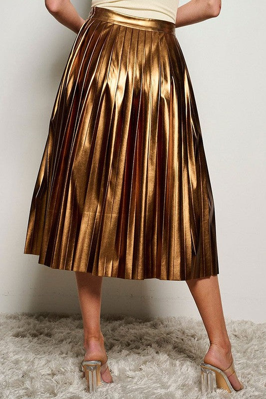 Copper Faux Leather Midi Skirt