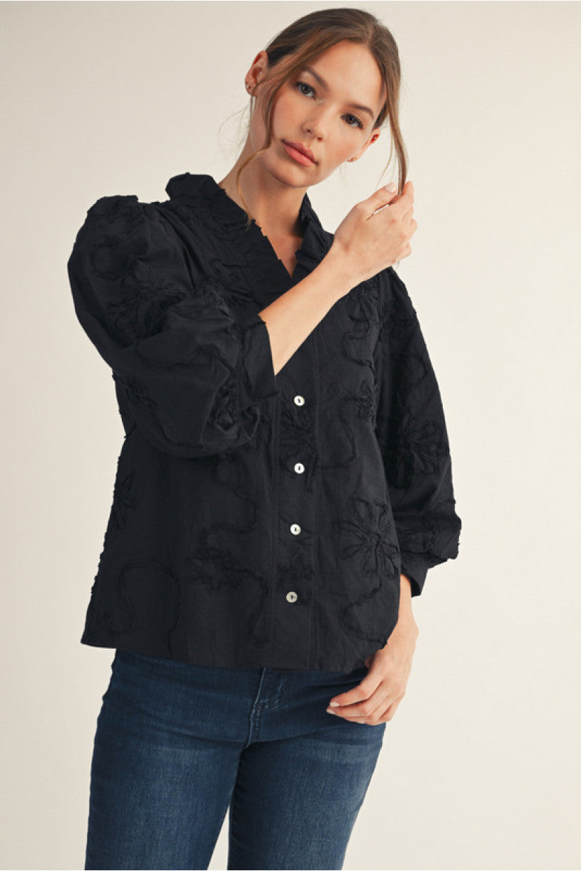 Black Season of Bloom Ruffle Top
