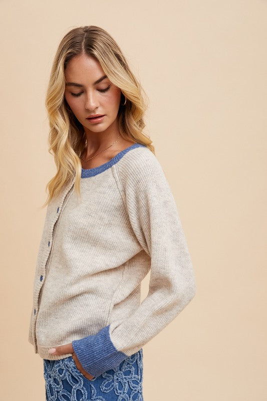 Oatmeal/Blue Cardigan