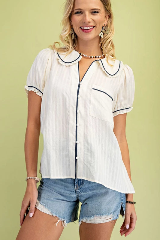 Ecru Contrast Collar Blouse