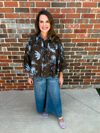 Blue Willow Floral Top