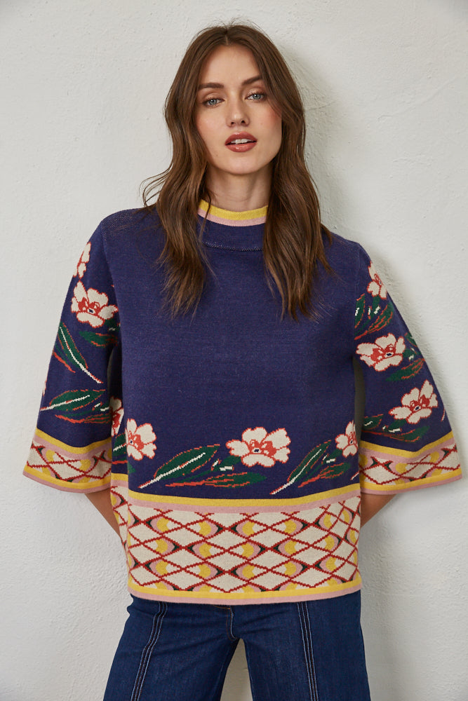 Midnight Bloom Jacquard Sweater