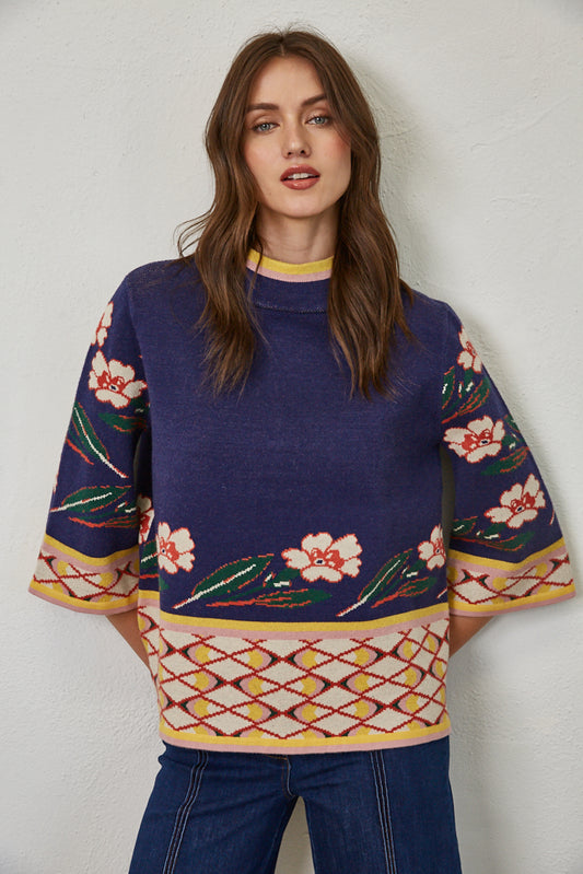 Midnight Bloom Jacquard Sweater