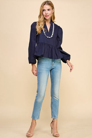 Navy Peplum Top