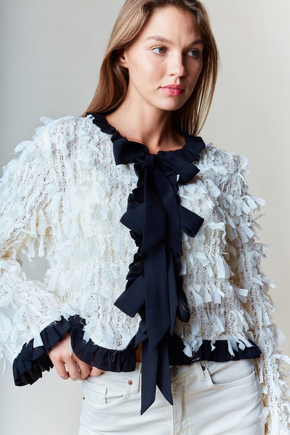 Fringed Bow Tie Sweater