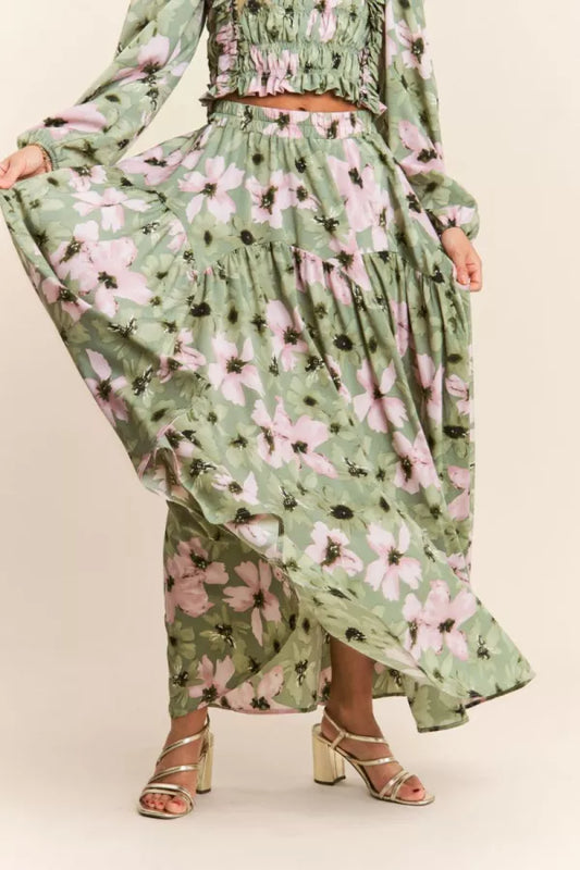 Garden Whisper Tiered Maxi Skirt