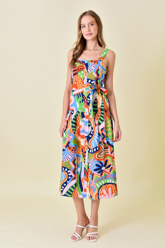 Abstract Print Midi Dress