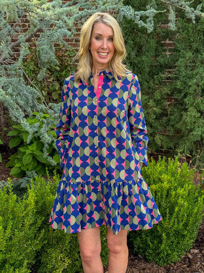 Geo Pop Ruffle Shirt Dress