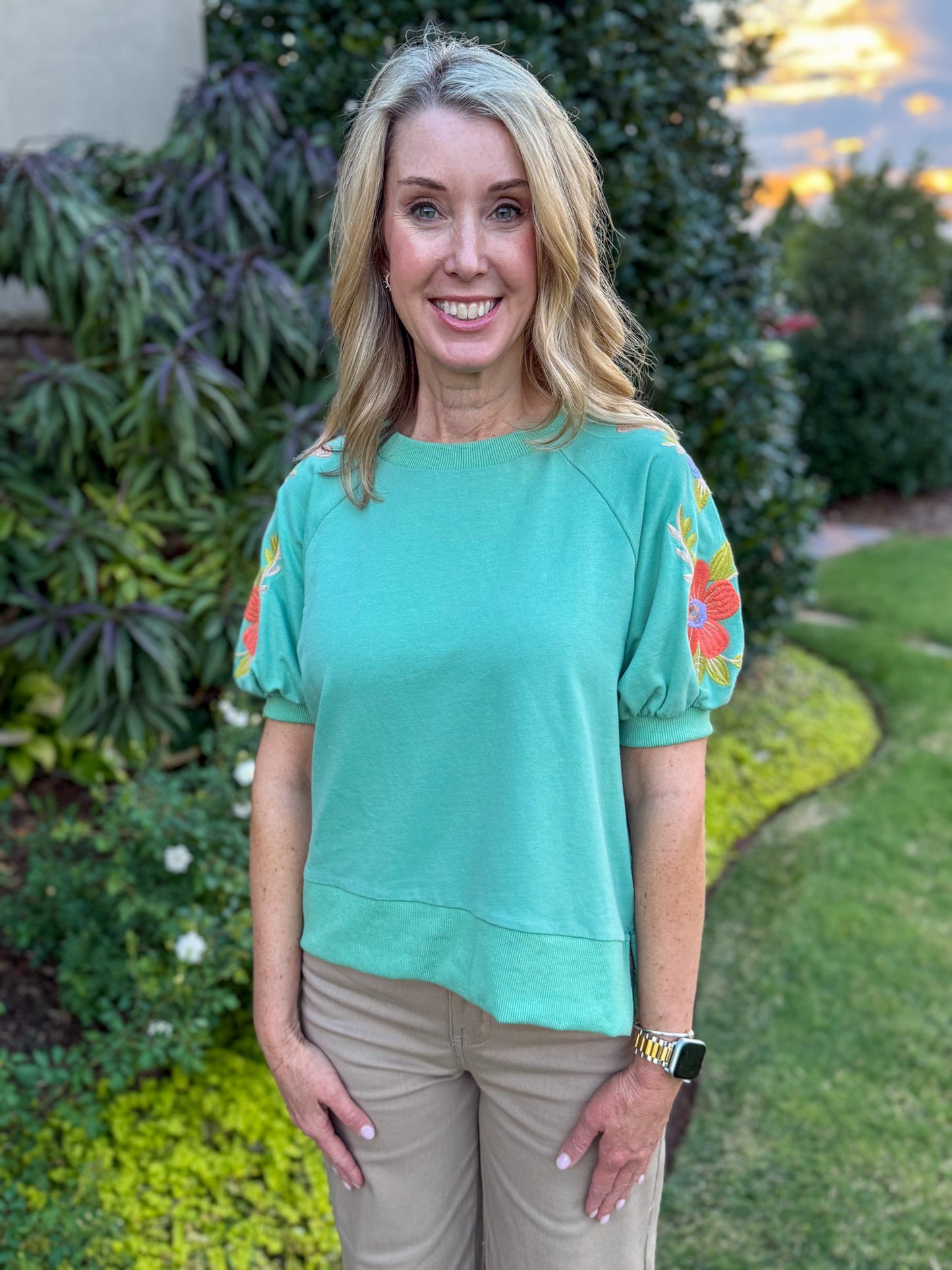 Blue Desert Bloom Embroidered Sweatshirt