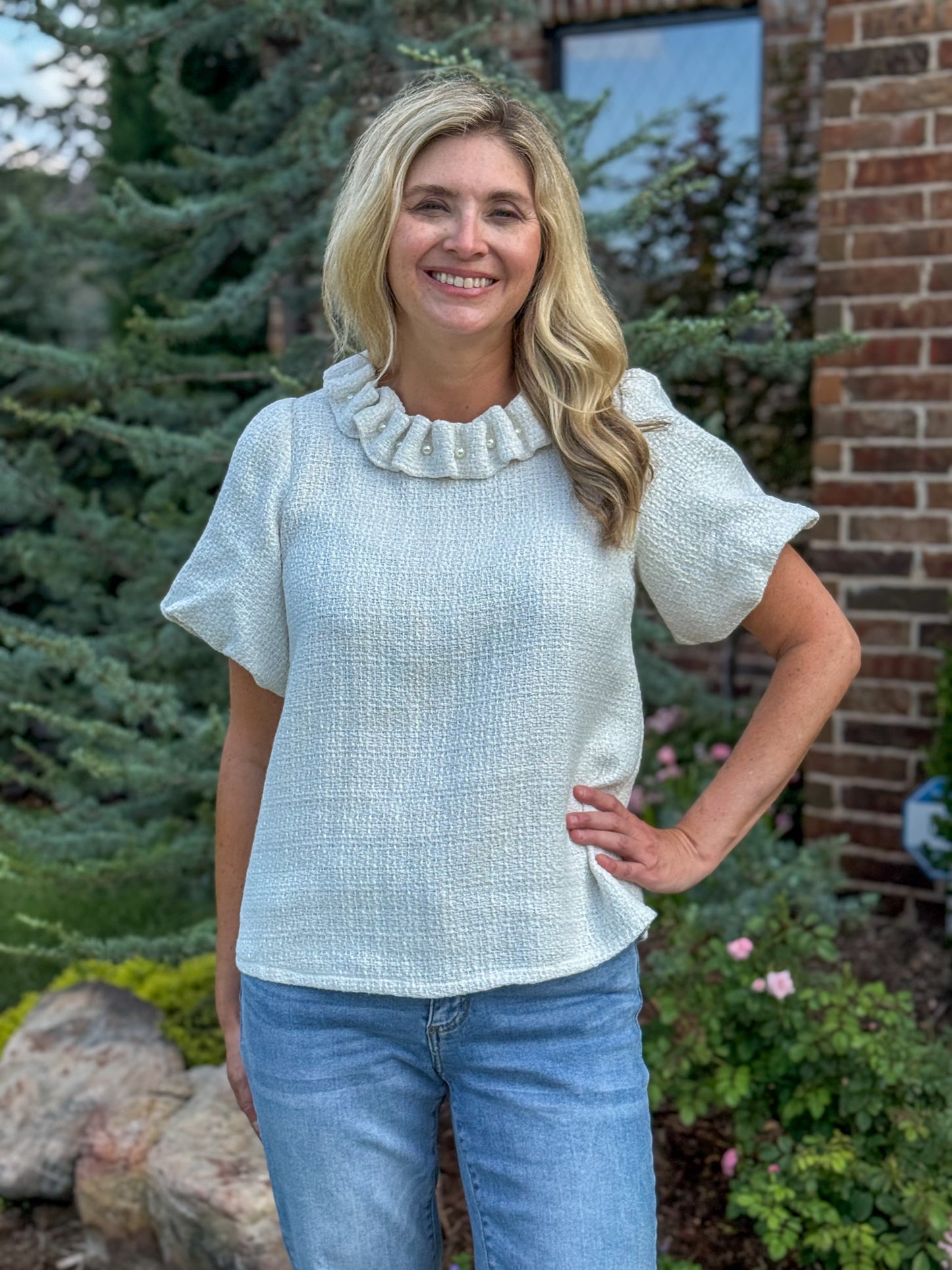 Cream Pearled Whisper Top