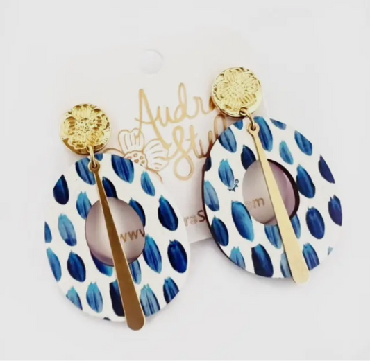 Blue White Bold Statement Earrings