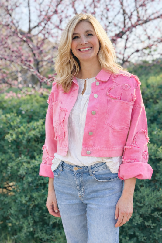 Distressed Flower Denim Jacket