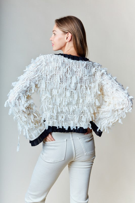 Fringed Bow Tie Sweater