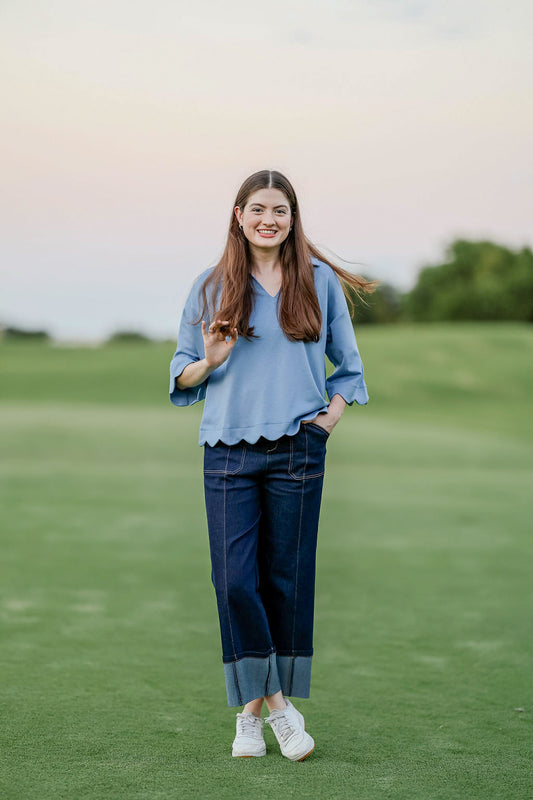 Blue Skylark Scallop Top