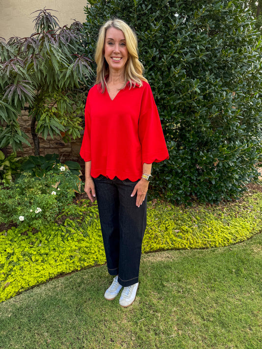 Red Skylark Scallop Top