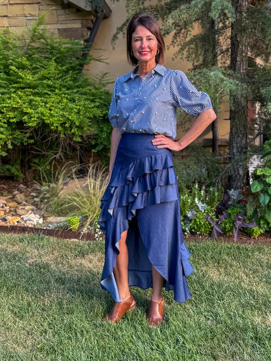Indigo Cascade Ruffle Skirt