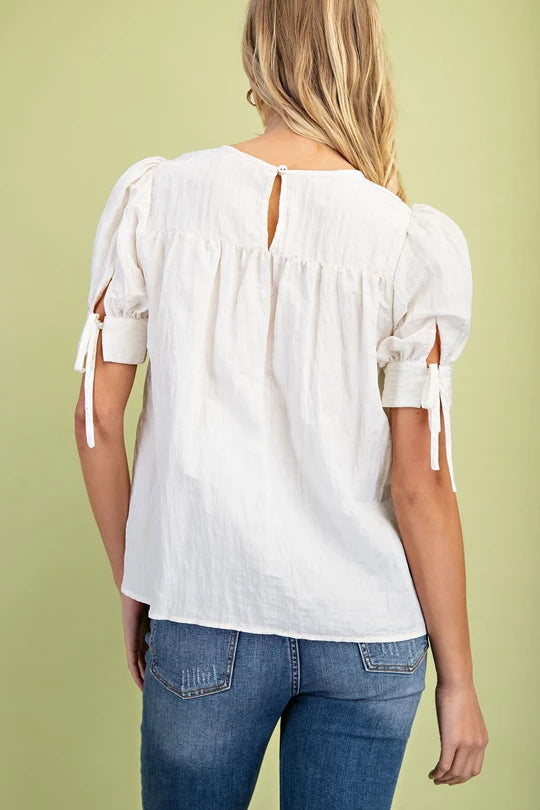 Cream Crinkle Pleated Top