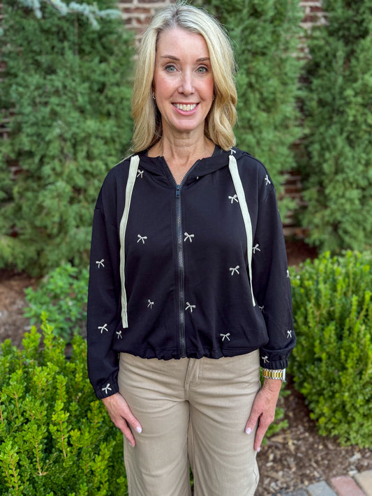 Black Ribbon Charm Zip Hoodie