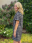 Houndstooth Ruffle Neck Dress