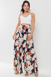 Navy Floral Wide Leg Pants