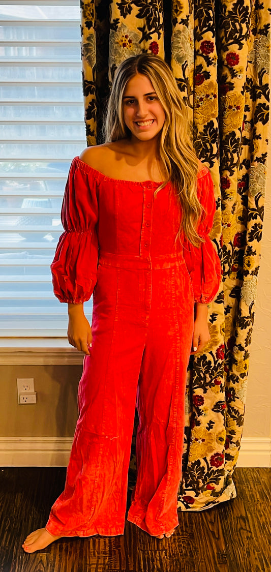 Corduroy Puff Sleeve Jumpsuit