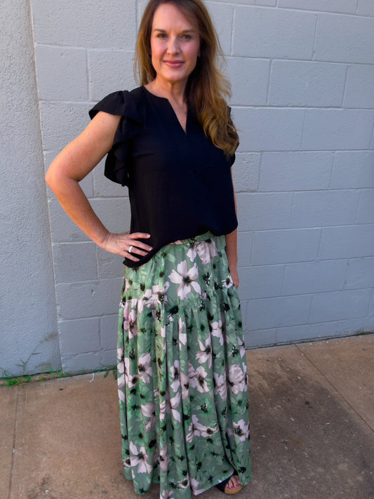 Garden Whisper Tiered Maxi Skirt
