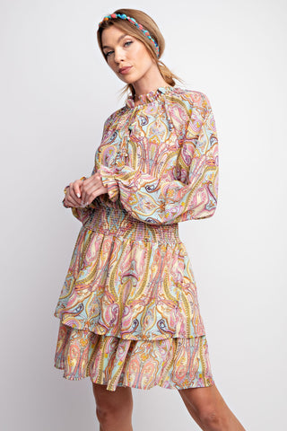 PAISLEY CHIFFON RUFFLE DRESS