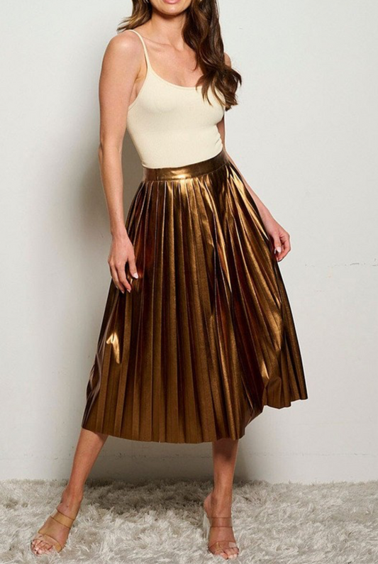 Copper Faux Leather Midi Skirt