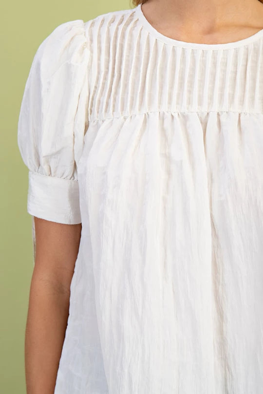 Cream Crinkle Pleated Top