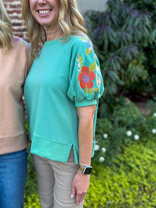 Blue Desert Bloom Embroidered Sweatshirt