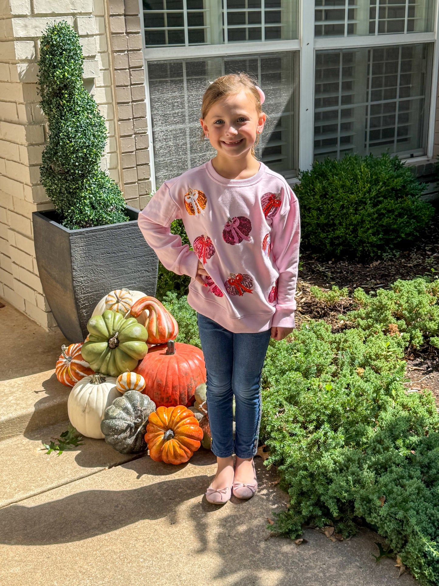 Girls Sequin Pumpkin Sweatshirt