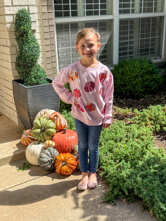 Girls Sequin Pumpkin Sweatshirt