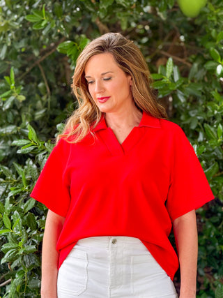 Effortless Edge Collared Knit Top