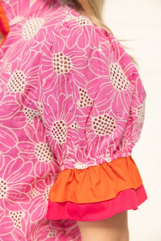 Sunset Bloom Eyelet Top