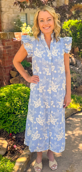 Skyline Bloom Embroidered Midi Dress