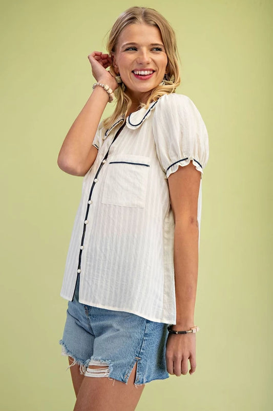 Ecru Contrast Collar Blouse