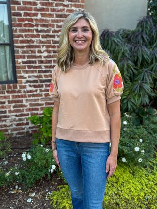 Latte Desert Bloom Embroidered Sweatshirt